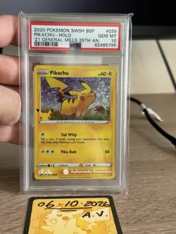 Pikachu 2020 General Mills SWSH039 Holo Promo Pokemon TCG PSA 10 - Image 3