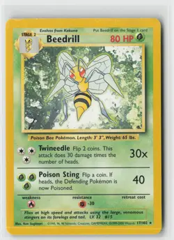 BEEDRILL RARE BS BASE SET UNLIMITED POKEMON 17/102 LP/M - Image 1