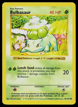 Pokemon Card - Bulbasaur Base Set Shadowless 44/102 Unlimited Common - Image 1