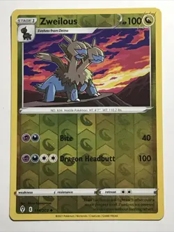 Zweilous Uncommon Reverse Holo Dragon Evolving Skies Pokemon TCG Card 114/203 - Image 1