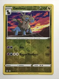 Zweilous Uncommon Reverse Holo Dragon Evolving Skies Pokemon TCG Card 114/203 - Image 2