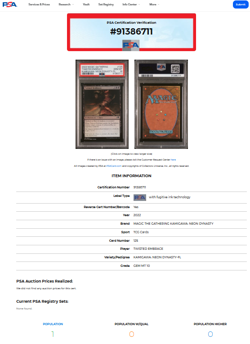 MTG Magic the Gathering Kamigawa Neon Dynasty Foil Twisted Embrace PSA 10 POP 1 - Image 3