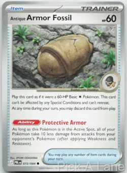 Antique Armor Fossil 072/084 Common Pitch Black Pokemon Near Mint - Image 1