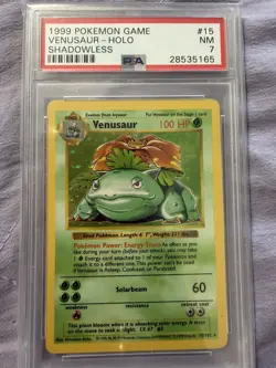 1999 Venusaur 15/102 Shadowless Base Set Holo PSA 7 Pokemon TCG - Image 1