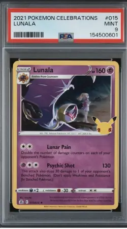 2021 Pokemon Celebrations Lunala 015/025 Holo PSA 9 Mint 25th Anniversary - Image 1