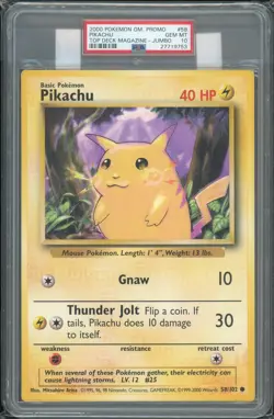 2000 Pokemon Pikachu PSA 10 Top Deck Magazine Jumbo Pop 1 - Image 1