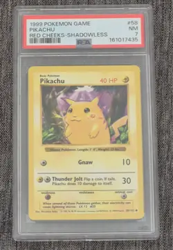 1999 Pokemon Pikachu Red Cheeks Shadowless Error PSA 7 #58 Brand New Cert - Image 1