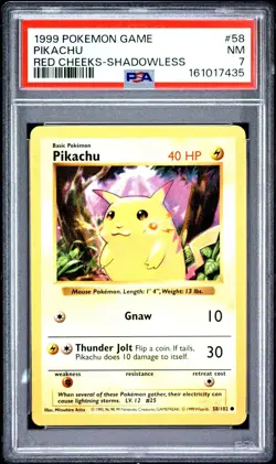 1999 Pokemon Pikachu Red Cheeks Shadowless Error PSA 7 #58 Brand New Cert - Image 3