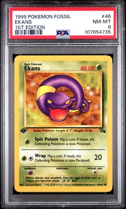 1999 POKEMON FOSSIL 1ST ED #46 EKANS PSA 8 - Image 1