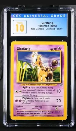 CGC 10 Pristine Girafarig 2000 Pokemon Neo Genesis 58/111 Low Pop - Image 1