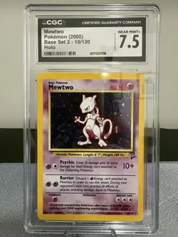 POKEMON 2000 BASE SET 2 MEWTWO HOLO 10/130 CGC 7.5 - Image 1