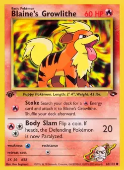 Blaine's Growlithe 062/132 Gym Challenge LP Unlimited - Image 1