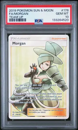 2019 POKEMON SUN & MOON TEAM UP #178 FULL ART/MORGAN PSA 10 - Image 1