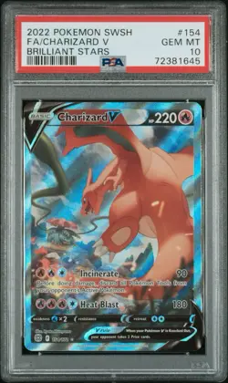 2022 POKEMON SWORD & SHIELD BRILLIANT STARS #154 FULL ART/CHARIZARD V ALT PSA 10 - Image 1