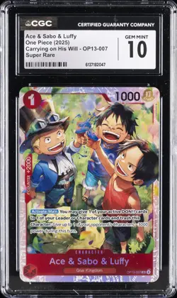 2025 ONE PIECE #OP13-007 ACE & SABO & LUFFY CGC 10 GEM MINT - Image 1