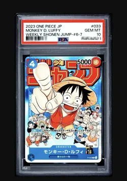 2023 One Piece TCG JPN P-033 Monkey D. Luffy Weekly Shonen Jump Promo PSA 10 Gem - Image 1