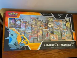 Pokemon TCG Heavy Hitters Lucario v Tyranitar v Premium Collection Box 14 Packs - Image 1