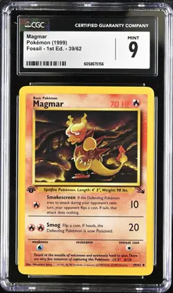 CGC 9 MINT Magmar 1999 Fossil 1st Edition 39/62 Pokemon Card - Image 1