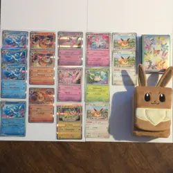 Pokemon TCG 15 Card Lot With Eevee Deck Box & Eeveelutions Card Sleeves - Image 1