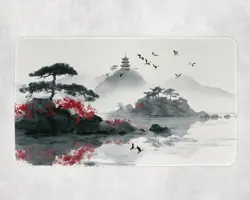 Island MTG Playmat Sumi E Ink Wash Seascape Blue Mana Landscape 14x24 Commander - Image 1
