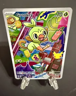Pokemon Series 2 Grookey 052 Illustration Collection Promo celebration stamp. NM - Image 1