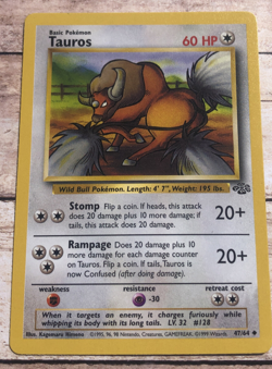 Tauros 47/64 Pokemon 1999 Card WOTC Non-Holo Jungle Unlimited Colorless Basic NM - Image 1