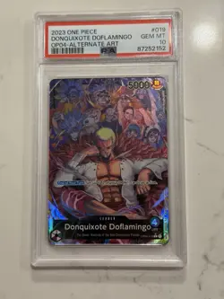 2023 ONE PIECE OP04 KINGDOMS OF INTRIGUE #019 DONQUIXOTE DOFLAMINGO ALT PSA 10 - Image 1