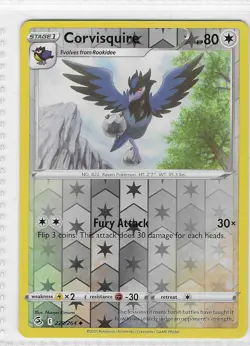 Corvisquire 220/264 Uncommon Fusion Strike Pokemon Reverse Holo Near Mint - Image 1