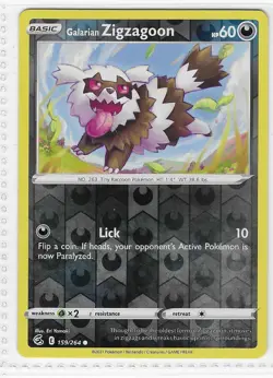 Galarian Zigzagoon 159/264 Common Fusion Strike Pokemon Reverse Holo Near Mint - Image 1