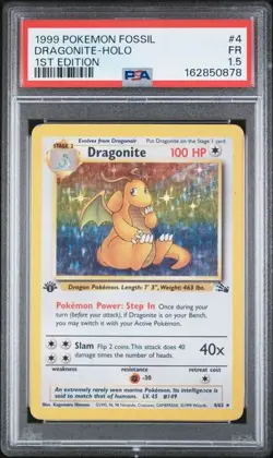 DRAGONITE Fossil 1st Edition Holo Rare #4 PSA 1.5 Vintage Pokemon POP 3 - Image 1
