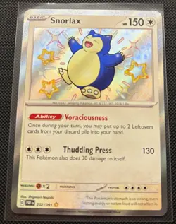 Pokemon TCG Snorlax 202/091 SV Paldean Fates Shiny Rare Holo Full Art English - Image 1