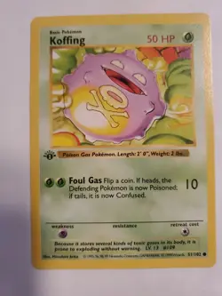 1999 Pokemon KOFFING Base Set 1ST EDITION Shadowless Non Holo 51/102 NM+ MINT - Image 1