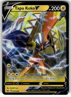 Tapu Koko V 072/202 Holo V Rare Sword & Shield Pokemon Near Mint - Image 1