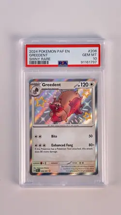 Pokemon 2024 SV Paldean Fates PAF Greedent #206/091 Baby Shiny PSA 10 Gem Mint - Image 1