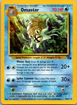 Omastar 40/62 Uncommon Fossil Pokemon Unlimited Moderately Played - Image 1
