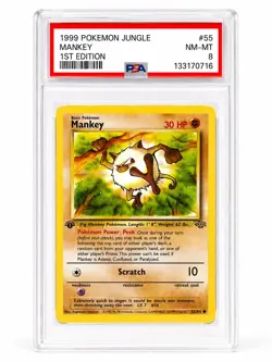 PSA 8 NM/MT 1999 POKEMON JUNGLE 55 MANKEY 1ST EDITION ENGLISH - Image 1
