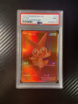 2025 POKEMON BLK EN-BLACK BOLT #171 VICTINI BLACK WHITE RARE PSA 9 - Image 1