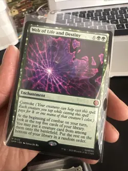 MTG SPM Web Of Life And Destiny Spider-Man 122 Mythic Enchantment NM In Hand - Image 1