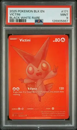 2025 POKEMON BLK EN-BLACK BOLT BLACK WHITE RARE #171 VICTINI PSA 9 - Image 1