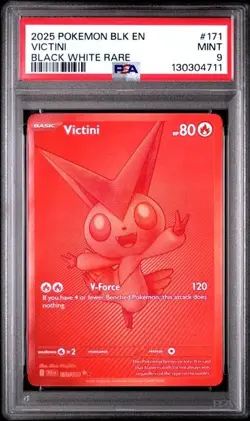 2025 POKEMON BLK EN-BLACK BOLT 171 VICTINI BLACK WHITE RARE PSA 9 - Image 1