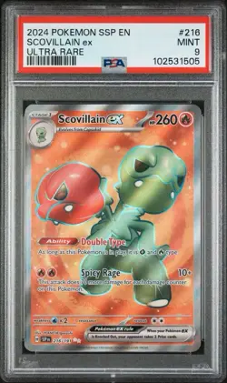 2024 Pokemon Scovillain EX Surging Sparks SSP EN Ultra Rare #216/191 PSA MINT 9 - Image 3