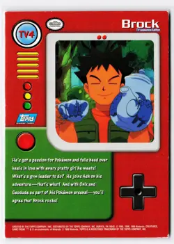 1999 Topps Pokemon TV Animation Edition Series 1 #TV4 Brock Black Topps Logo - Image 2