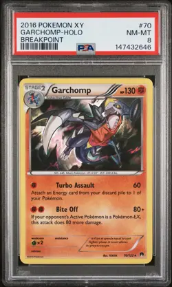 2016 POKEMON XY BREAKPOINT #70 GARCHOMP-HOLO PSA 8 - Image 1