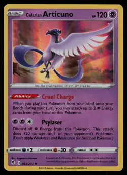 Galarian Articuno 063/203 Holo Rare Evolving Skies Pokemon Lightly Played - Image 1