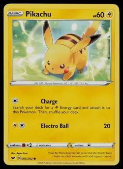 Pikachu 065/202 Common Sword & Shield Pokemon Lightly Played - Image 1
