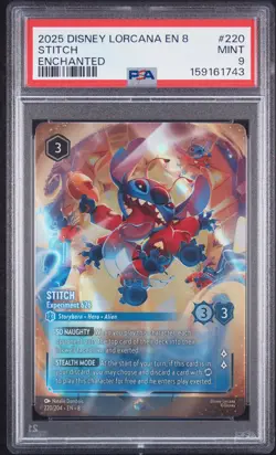 2025 DISNEY LORCANA EN 8-REIGN OF JAFAR ENCHANTED STITCH - EXPERIMENT 626 PSA 9 - Image 1