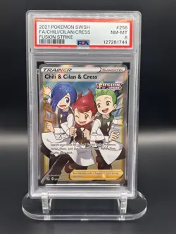 2021 POKEMON CARD SWORD SHIELD FUSION STRIKE FULL ART CHILI CILAN CRESS PSA 8 - Image 1