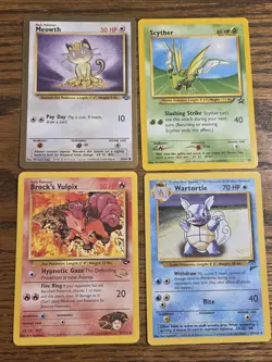 4-Pokemon Cards Meowth,Brocks Vulpix,Scyther & Wartortle In Good Shape - Image 1