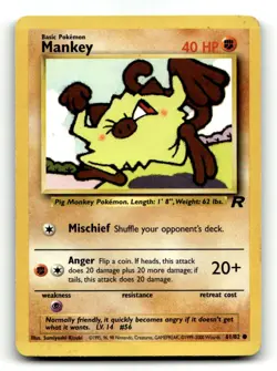Mankey 61/82 Common Team Rocket Pokemon Unlimited HP - Image 1