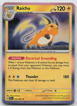 Raichu 019/091 Rare Paldean Fates Pokemon Holo Near Mint - Image 1